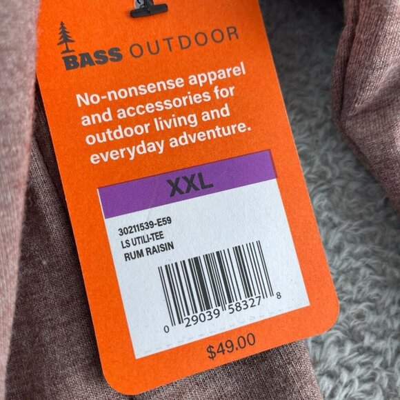 Bass Outdoor Mens XXL Long Sleeve Pocket Tee In Rum Raisin Color NWT 0957 - Picture 7 of 10